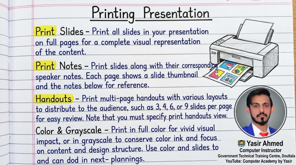 Notebook page printing presentation 202607251049 | Computer Academy by Yasir